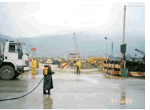 Vehicle washing facilities provided and in use at a vehicle exit point