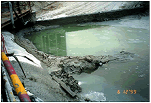 Muddy water is collected and settled in the lagoon 
