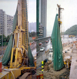 Wrap piling rig with impervious sheeting