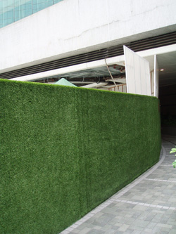 Hoarding lined with artificial turf