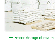 Proper storage of raw materials in packed form and on pallets