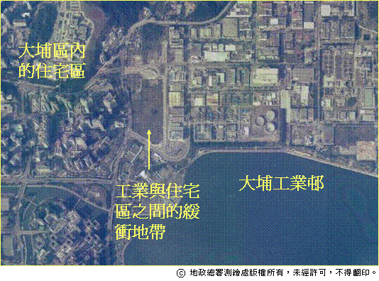 圖片:緩衝地帶幫助減低由大埔工業邨發出的噪音對大埔區居民的影響