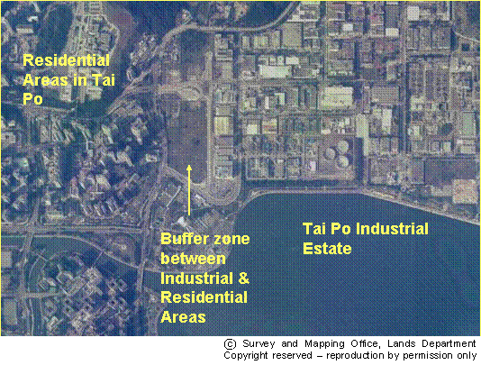 Image of buffer area reducing noise impact from Tai Po Industrial Estate to the Tai Po residents
