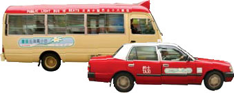 (Top) 80 per cent of newly-registered public light buses had chosen LPG by the end of 2003.
(Bottom) Nearly all taxis had switched to LPG by the end of 2003.