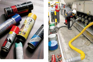 (left) A labelling scheme is being proposed to require various consumer products to list their VOC content.
(Right) Petrol filling stations are required to be equipped with a vapour recovery system for unloading petrol to petrol storage tank.