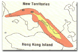 Image of Noise Exposure Forecast Contour for the existing airport (350,000 people within high noise band)