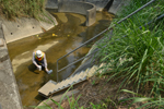 環保署人員在打鼓嶺缸窰河明渠抽取水質樣本