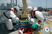 EPD staff collecting sediment samples on Marine survey vessel Dr. Catherine Lam for analyses