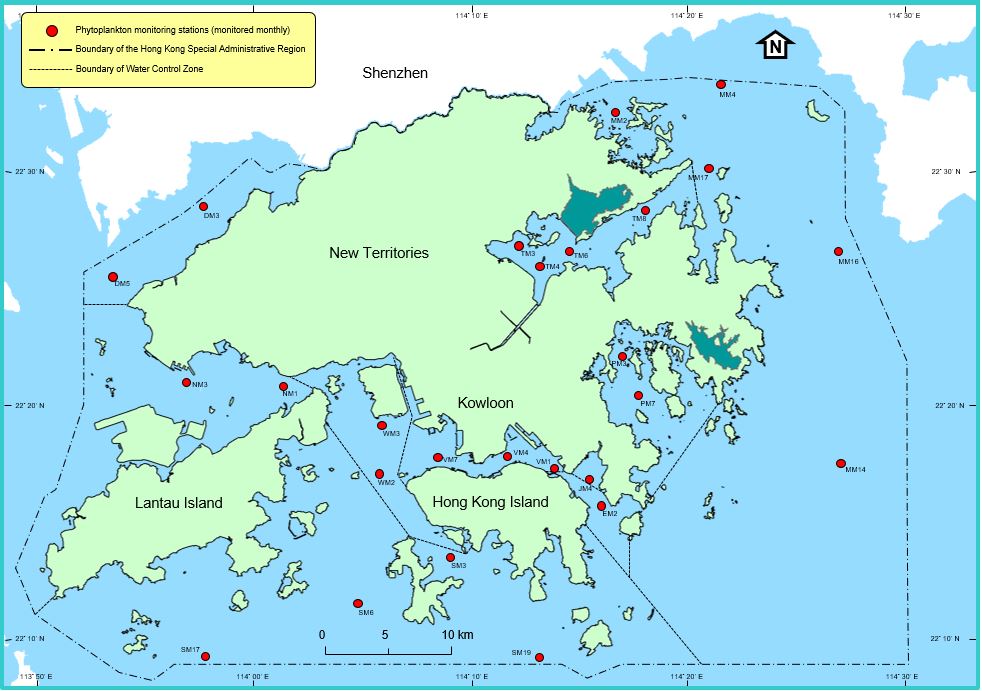 ​​Phytoplankton monitoring stations in Hong Kong marine waters