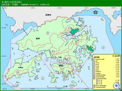 本港的水质管制区的地图