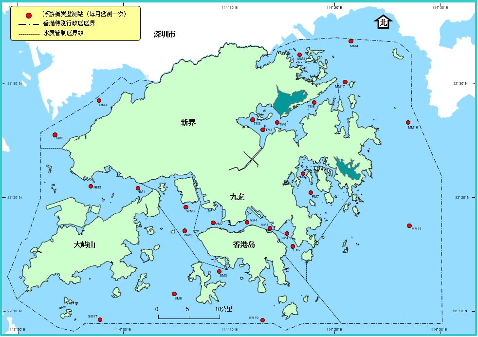 本港海域浮游藻类监测站点