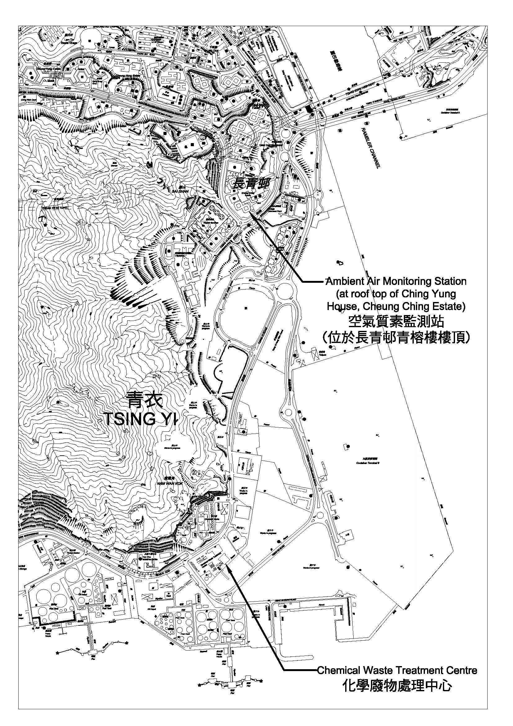 位於長青?的空氣質素監測站位置圖