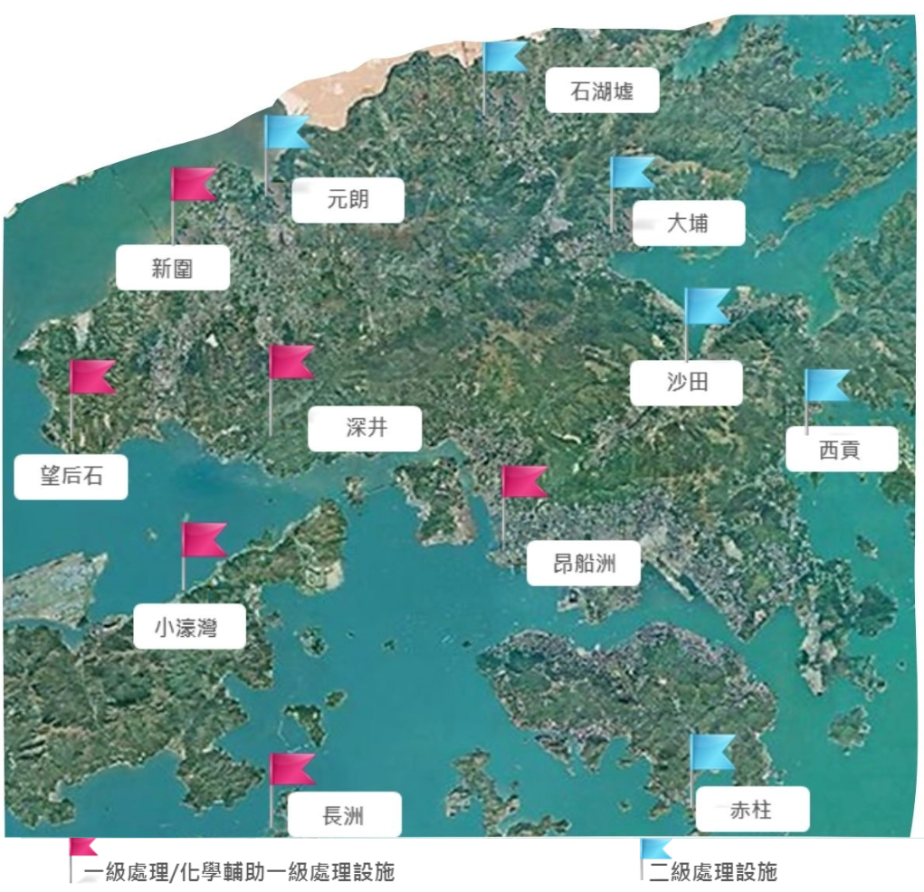 香港主要污水處理設施示意圖