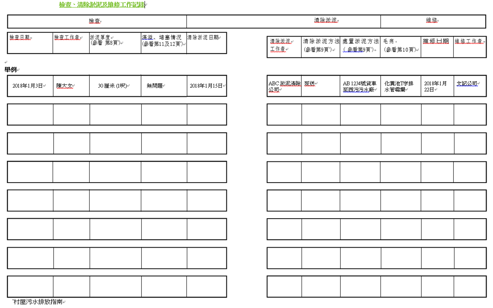 檢查、清除淤泥及維修工作記錄按圖放大圖表