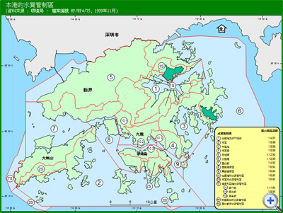 本港的水質管制區的地圖
